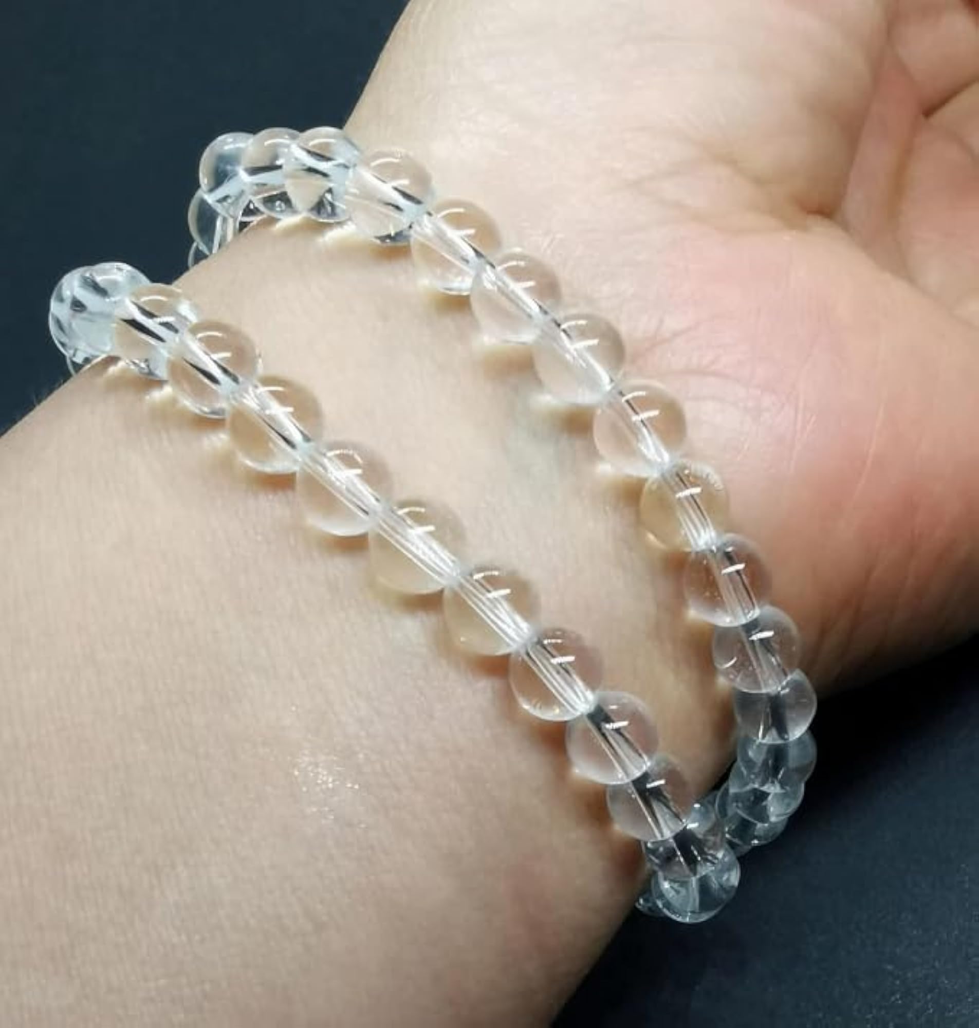 Unisex Natural Sphatik Crystal 8mm Round Bead Stretchable Bracelet